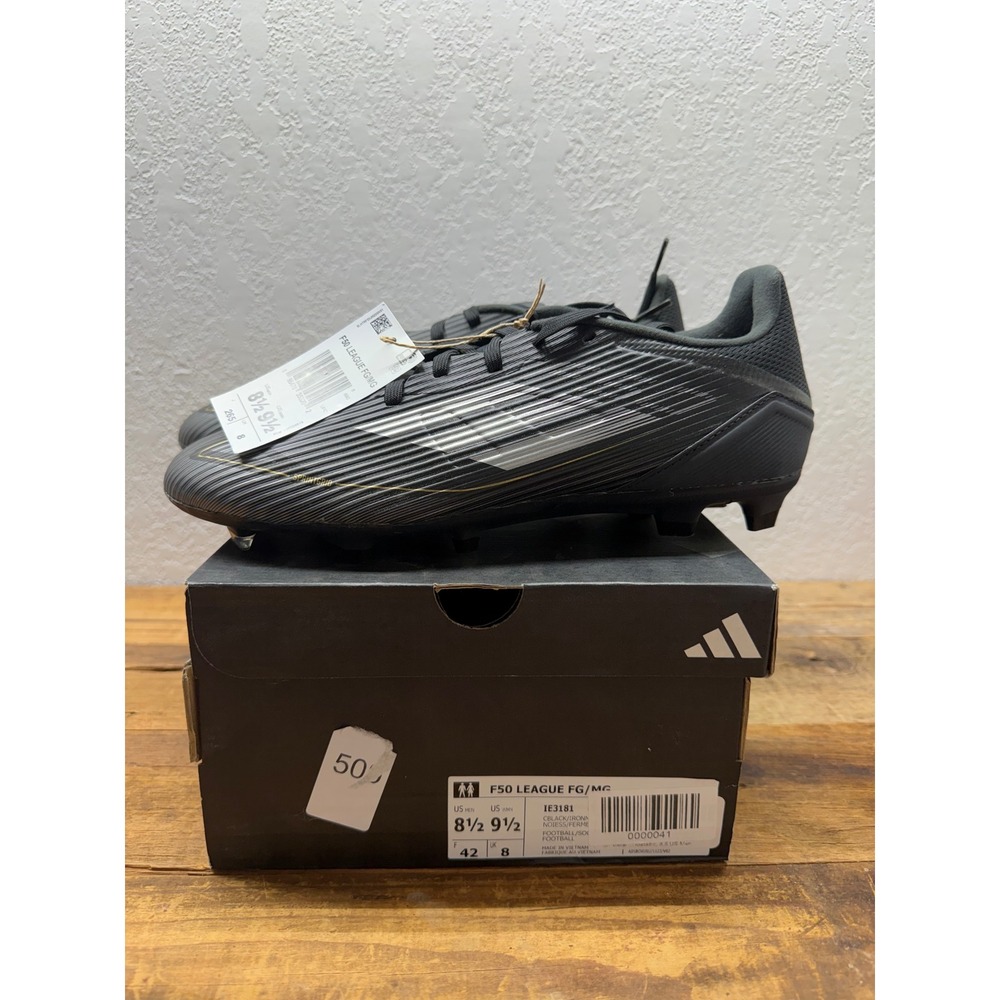 Adidas F50 League FG/MG Soccer Cleats Black Iron Metallic IE3181 Mens 8.5 NEW